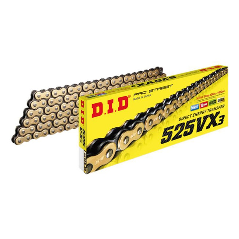 525VX3 x 120ZB G&B X'Ring solid bush chain w/ ZJ rivet link DID ^ (525VX3120G)