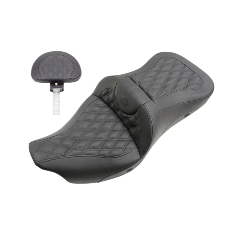 (OPEN BOX) SADDLEMEN 0801-1209 808-07B-182TBRH Roadsofa Trike Seat Heated - Full Lattice Stitch - with Backrest - Black Stitching - 09-24 FLHTCUTG
