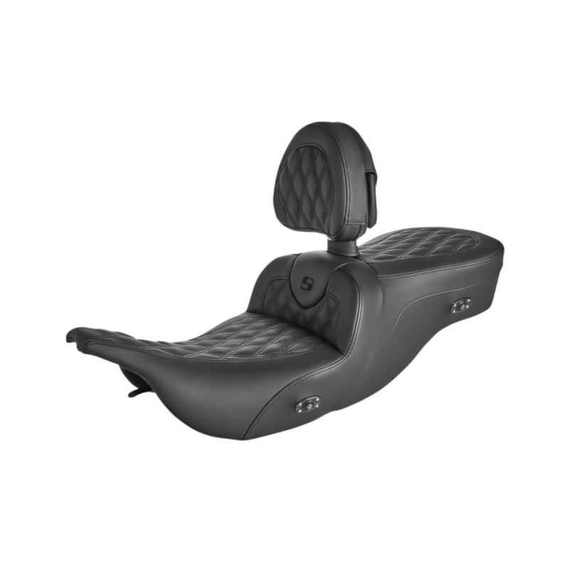 (OPEN BOX) SADDLEMEN 0801-1390 897-07-182BRHC Roadsofa Seat - With Backrest - Full Lattice Stitch - Black - Heated