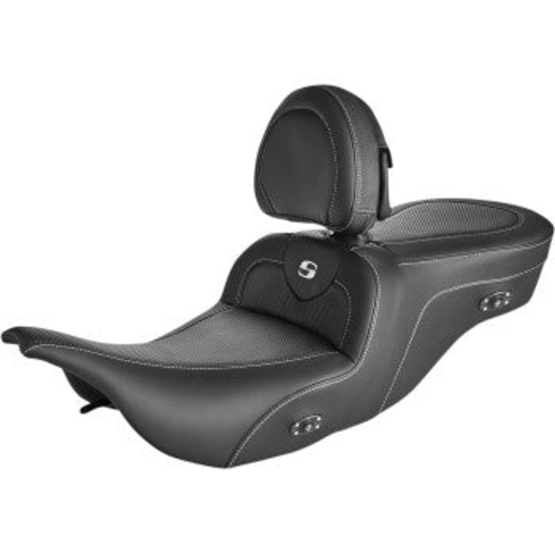 (OPEN BOX) SADDLEMEN 0801-1392 897-07-185BRHC Roadsofa Carbon Fiber Seat - With Driver Backrest - Heated - Black