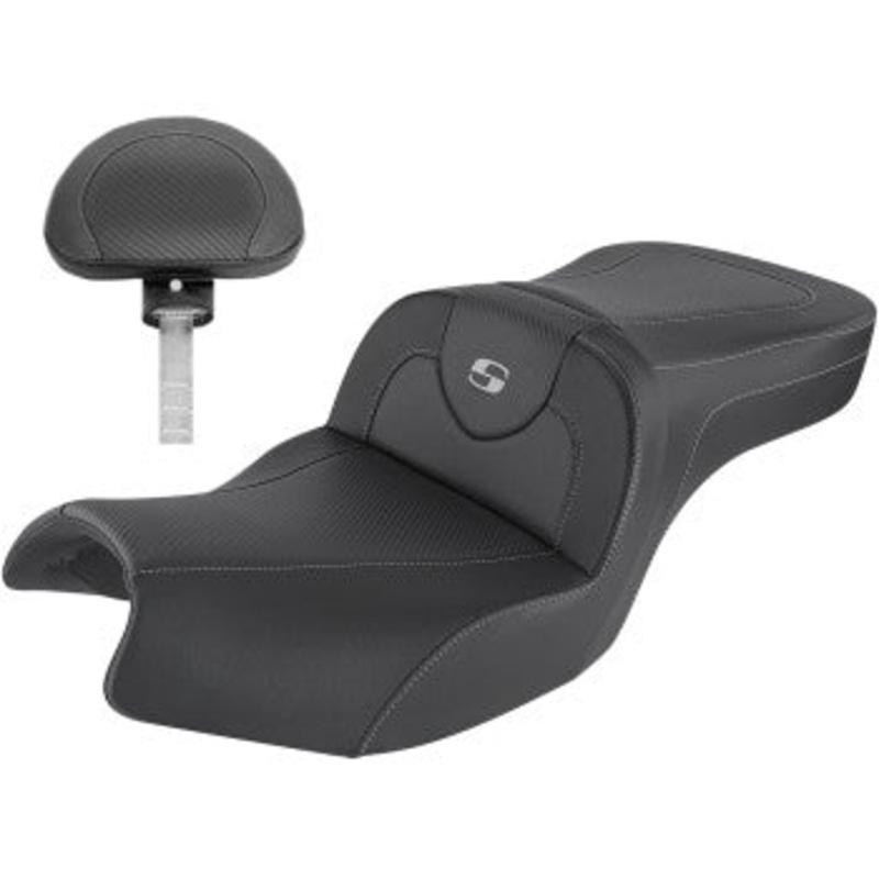 (OPEN BOX) SADDLEMEN 0810-2185 I20-06-185BR Roadsofa Carbon Fiber Seat - Includes Backrest - Black - Indian