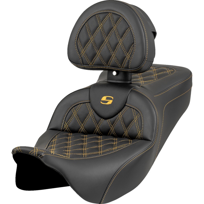 SADDLEMEN 0801-1986 808-07B-182B7 Roadsofa Seat lattice stitch - gold stitch - w/ backrest - fl '08-'23