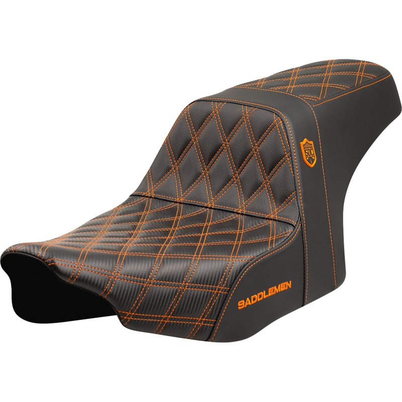 SADDLEMEN 0801-2002 SC-82307D3 Pro Series SDC Performance Grip Seat Pro Series SDC Performance Seat - Orange Stitching - w/o Backrest - FLT/FLH '23-'24