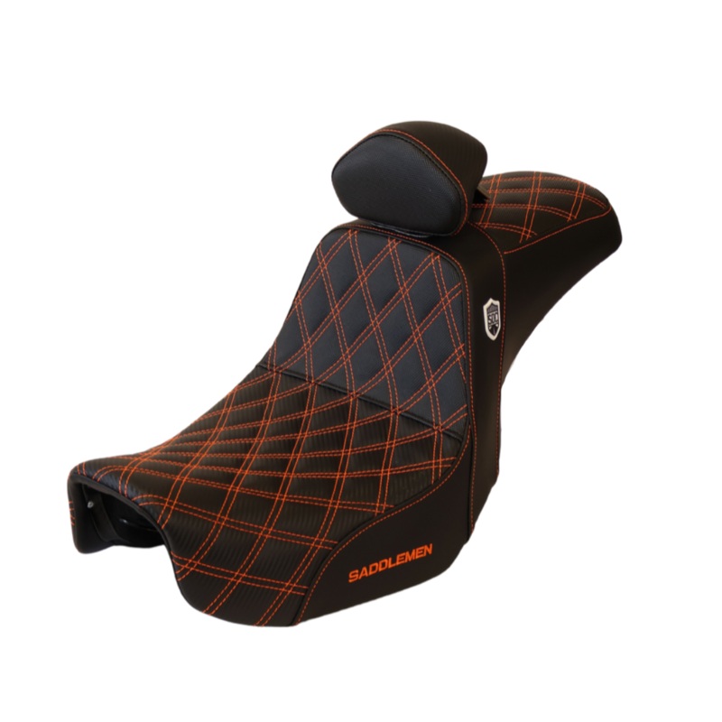 (OPEN BOX) ORANGE STITCH SADDLEMEN 0803-0630 SC80604DBKRT Pro Series SDC Performance Seat w/ Backrest - Full Lattice Stitch/Lumbar Gripper