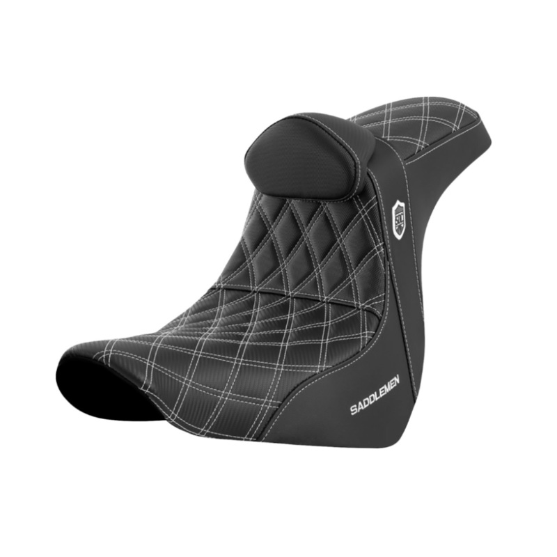 (OPEN BOX) SADDLEMEN 0802-1602 SC81829WHIRT Pro Series SDC Performance Grip Seat with Backrest - White Stitch - FL/FX '18-'23