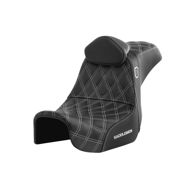 (OPEN BOX) SADDLEMEN 0803-0738 SC80604WHIRT Pro Series SDC Performance Grip Seat with Backrest - White Stitch - Dyna '06-'17