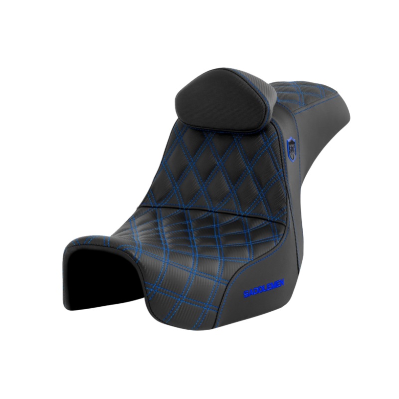 (OPEN BOX) SADDLEMEN 0803-0740 SC80604BLURT Pro Series SDC Performance Grip Seat with Backrest - Blue Stitch - Dyna '06-'17