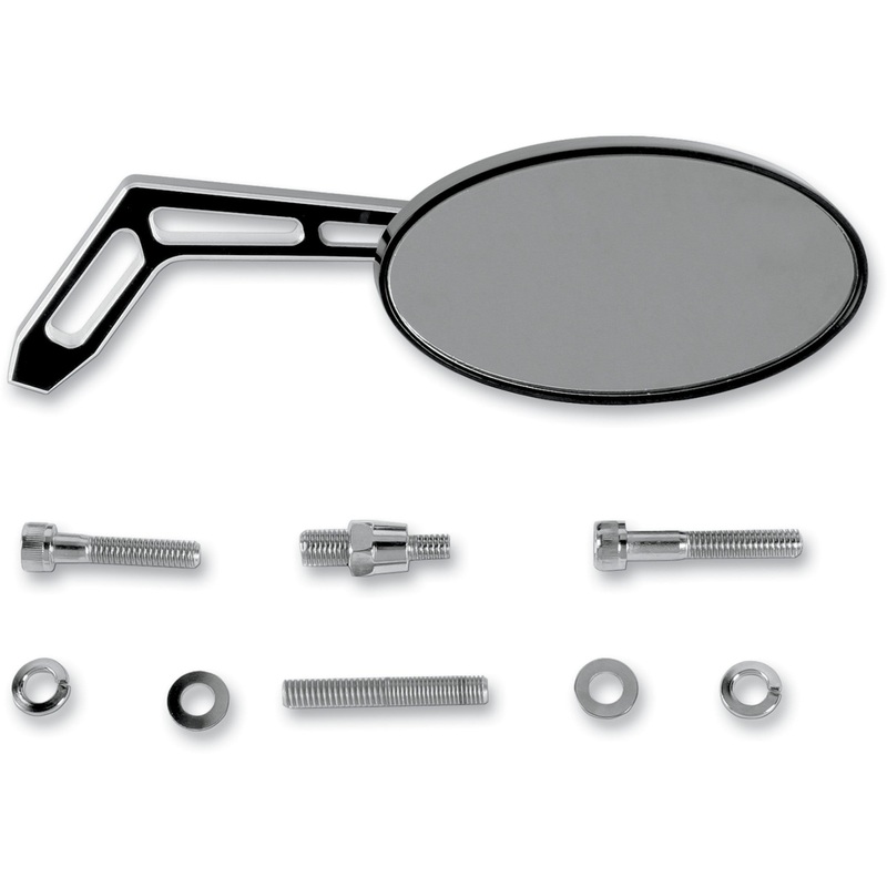 PRO-ONE PERF.MFG. 0640-0262 102320B Billet Aluminum Mirror Mirror - Weekend Warrior - Side View - Cut-Out - Oval - Black - Right