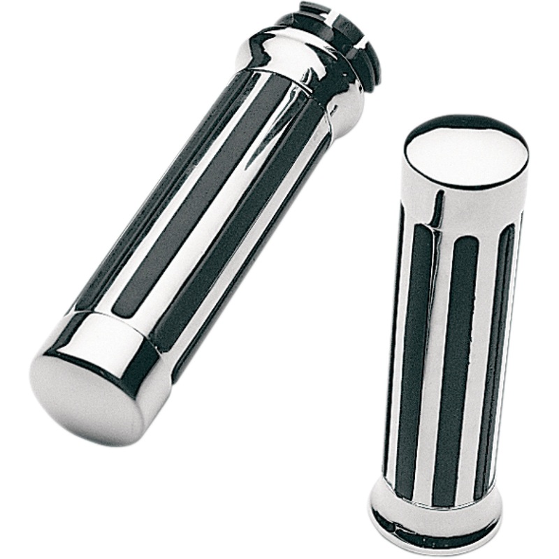 PRO-ONE PERF.MFG. DS-243170 802450 Custom Chrome Rail Style Rubber Grips Grips - Ribs - Roy Star - Chrome