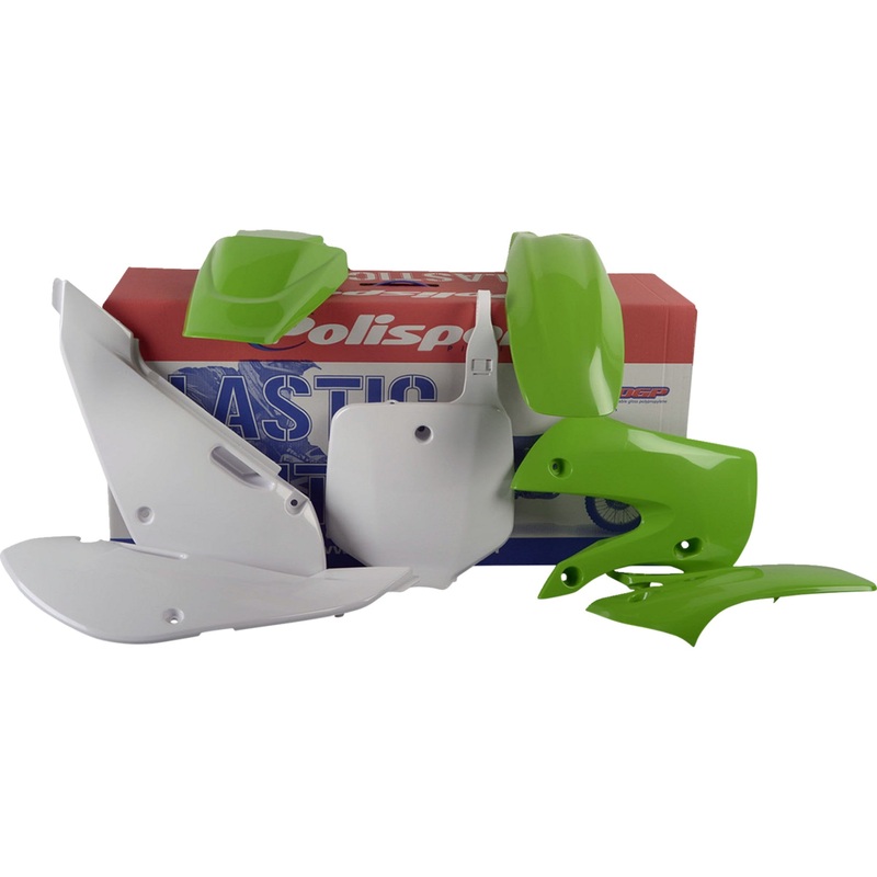 POLISPORT 0520-1709 90162 Body Kit For Kawasaki Body Kit - Complete - OEM '11-'12/'16-'23 Green/White - KX 65