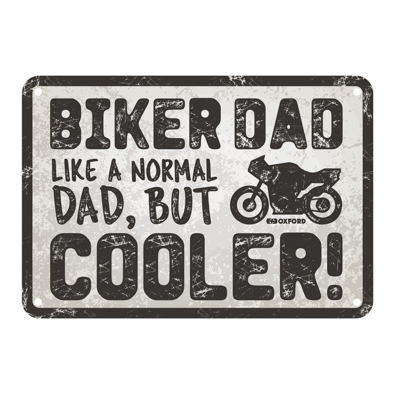 Oxford Garage Metal Sign: "Biker Dad, Like a Normal Dad, But Cooler"