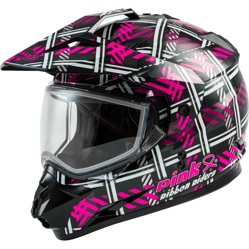 GMAX GM-11S DUAL-SPORT PINK RIBBON RIDERS SNOW HELMET BLK/PINK XS G21110403