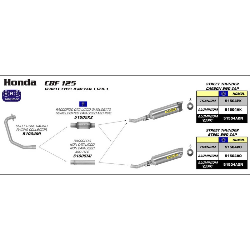 ARROW EXHAUST HONDA CBR 125 R 11-13 Stainless MID-PIPE