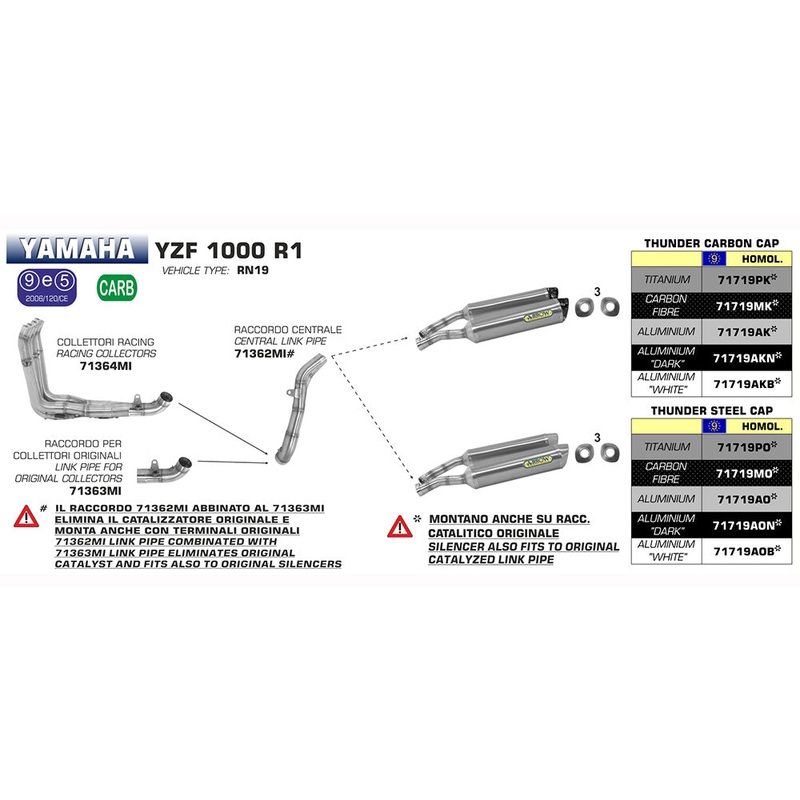 ARROW Link Pipe 71362MI : Central Pipe StainlessYamaha YZF R1 for 2007 > 2008