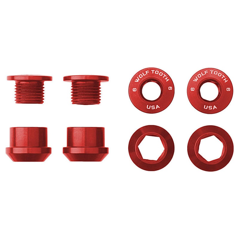 Wolf Tooth Anodized Alloy Chainring Bolts - Red - Set of 4 - 6mm